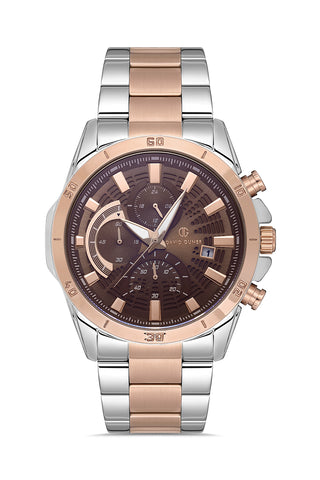 DAVID GUNER Rose Beyaz Kaplamalı Kahverengi Kadranlı Multi Fonksiyon Erkek Kol Saati - DG-8667GA-E6