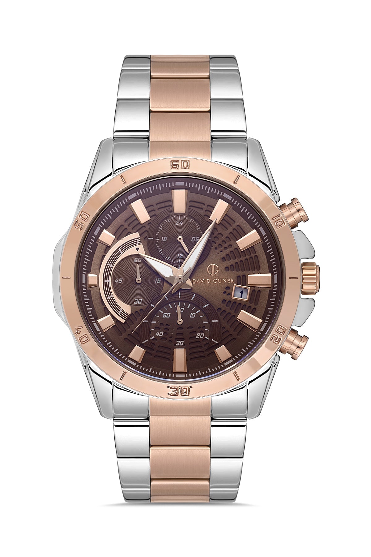 DAVID GUNER Rose Beyaz Kaplamalı Kahverengi Kadranlı Multi Fonksiyon Erkek Kol Saati - DG-8667GA-E6