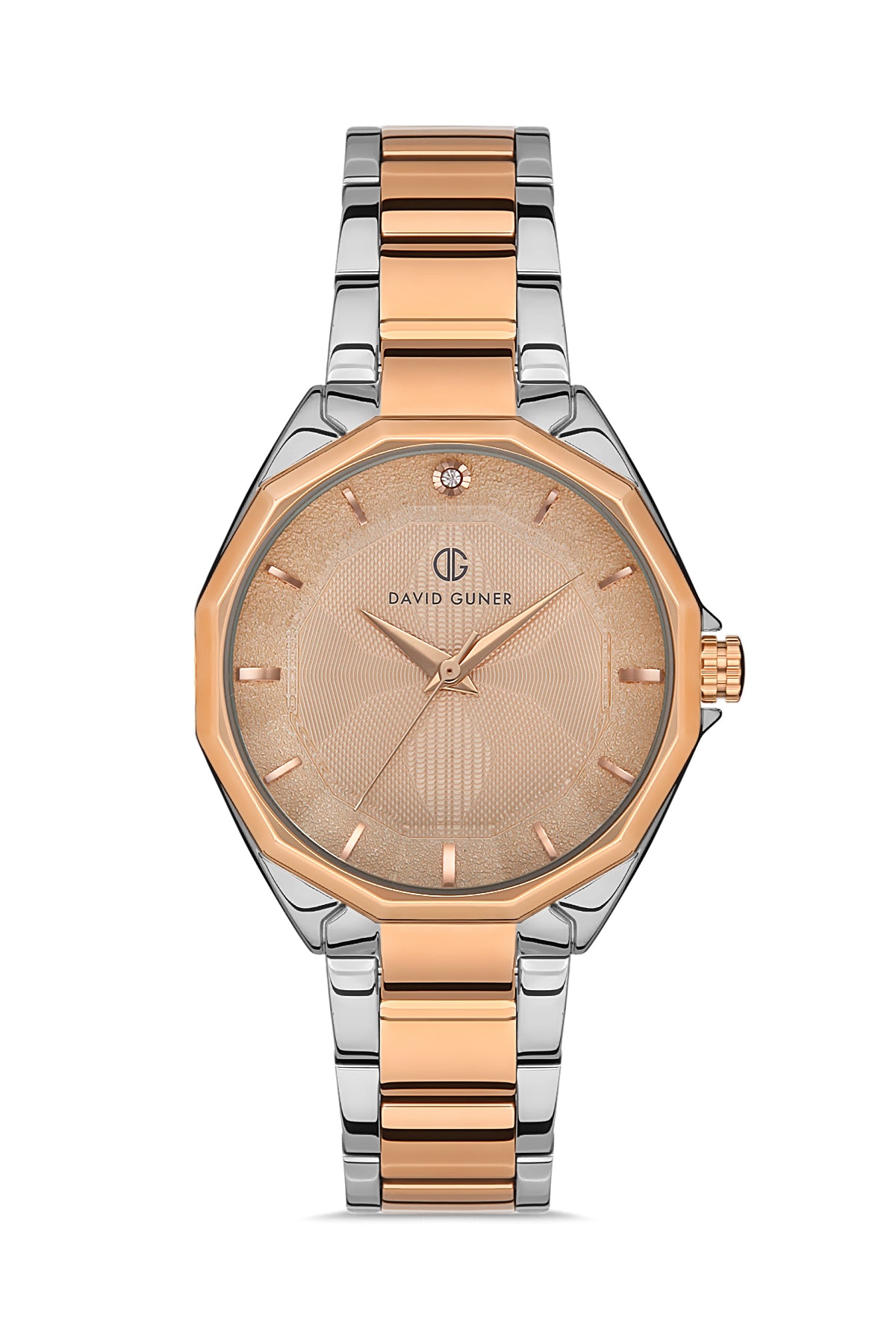 DAVID GUNER Rose Beyaz Kaplama Rose Kadranlı Düz Paslanmaz Masif Çelik Kadın Kol Saati - DG-8374LA-E5