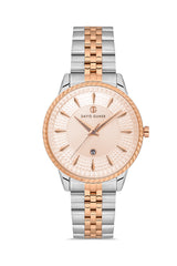 DAVID GUNER Rose Beyaz Kaplama Rose Kadranlı Takvimli Paslanmaz Masif Çelik Kadın Kol Saati - DG-8680LA-E5