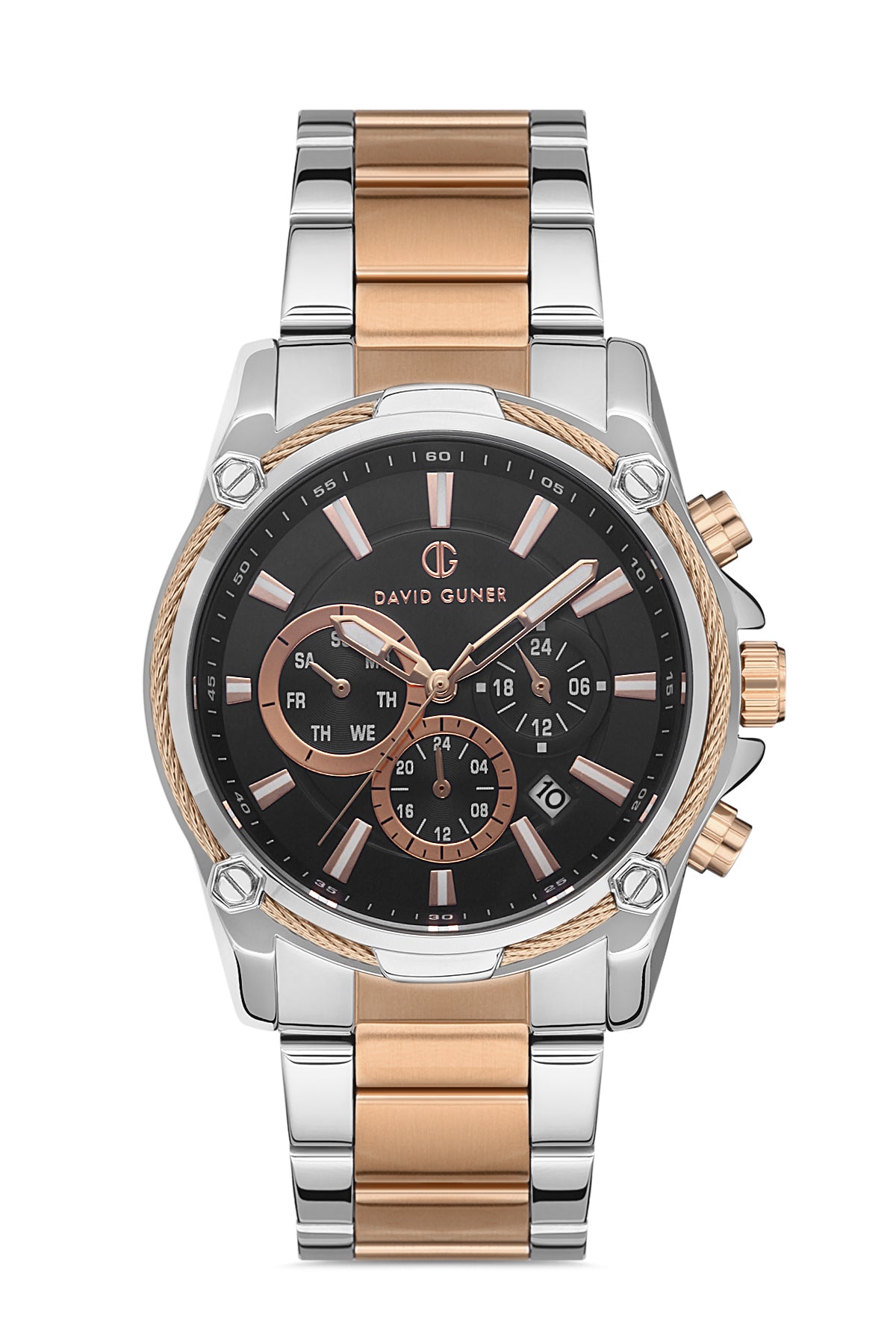 DAVID GUNER ROSE BEYAZ KAPLAMALI SİYAH KADRANLI ERKEK KOL SAATİ DG-8227GA-E2