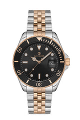 DAVID GUNER Rose Gümüş Renk Kaplamalı Siyah Kadranlı Takvimli Erkek Kol Saati - DG-8230GA-E2