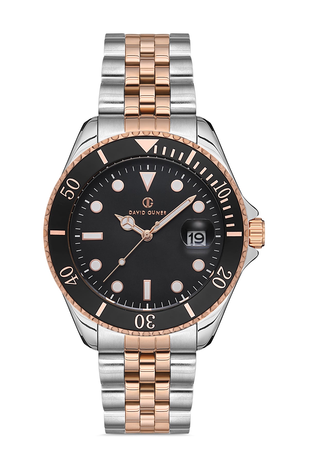 DAVID GUNER Rose Gümüş Renk Kaplamalı Gri Kadranlı Takvimli Erkek Kol Saati - DG-8230GA-E9