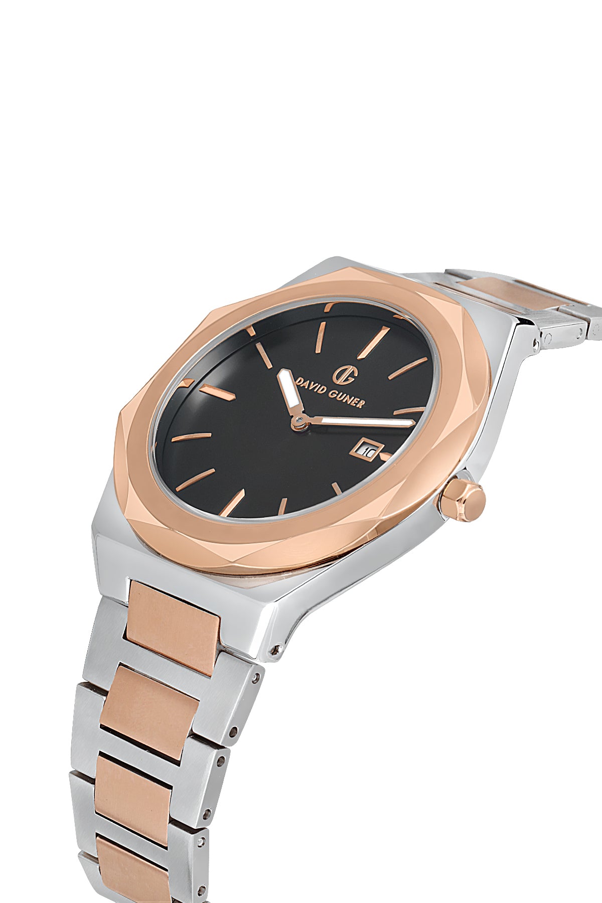 DAVID GUNER Rose Kaplama Siyah Kadranlı Paslanmaz Masif Çelik Erkek Kol Saati - DG-8620GA-E2