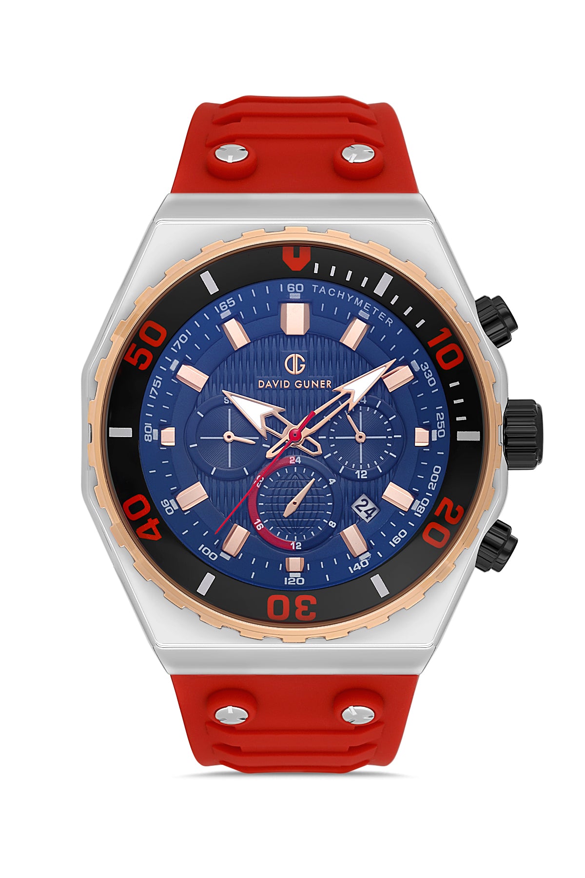 DAVID GUNER Siyah Kadranlı Rose Beyaz Kaplamalı Erkek Kol Saati - DG-8665GD-E3