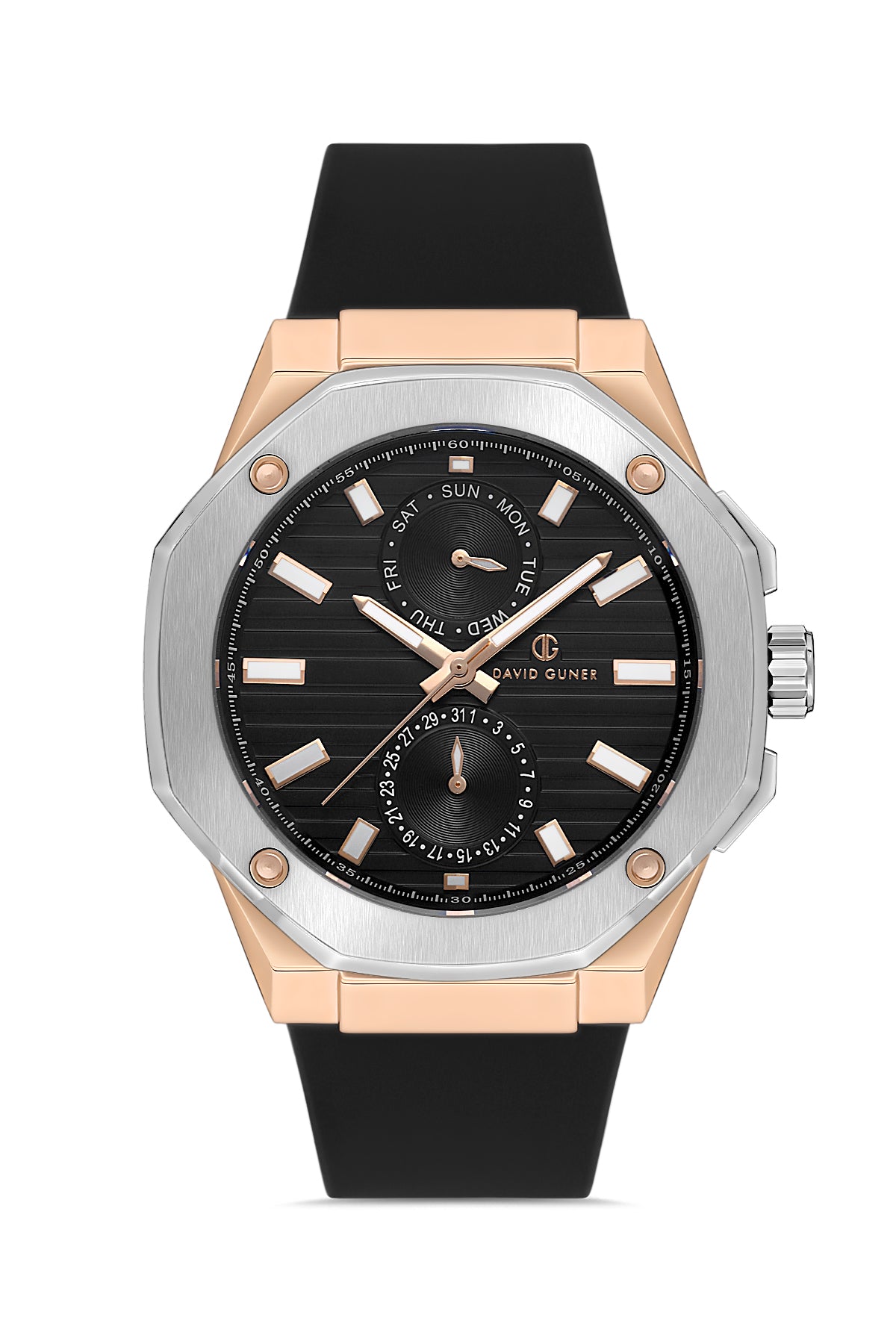 DAVID GUNER ROSE BEYAZ KAPLAMALI SİYAH KADRANLI ERKEK KOL SAATİ DG-8705GD-E2