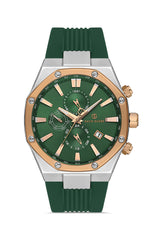 DAVID GUNER Rose Beyaz Kaplama Yeşil Kadranlı Silikon Kordonlu Erkek Kol Saati - DG-8821GD-E10