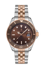 DAVID GUNER Rose Gümüş Renk Kaplamalı Kahverengi Kadranlı Takvimli Erkek Kol Saati - DG-8230GA-E6