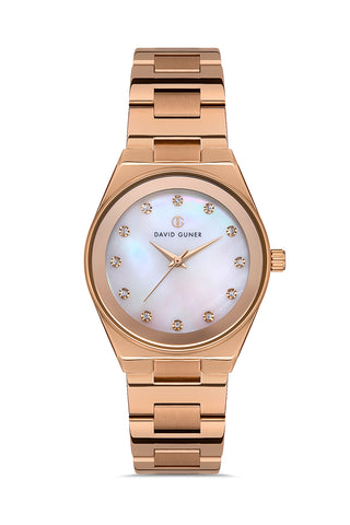 DAVID GUNER Rose Kaplama Gümüş Kadranlı Paslanmaz Masif Çelik Kordonlu Kadın Kol Saati - DG-8372LA-C1