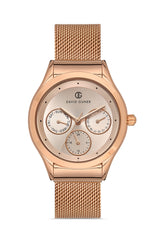 DAVID GUNER Rose Kaplama Rose Kadranlı Multi Fonksiyon Çelik Örme Kordon Kadın Kol Saati - DG-8276LC-C5