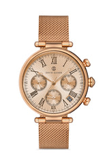 DAVID GUNER Rose Kaplama Rose Kadranlı Multi Fonksiyon Çelik Örme Kordonlu Kadın Kol Saati - DG-8319LC-C5