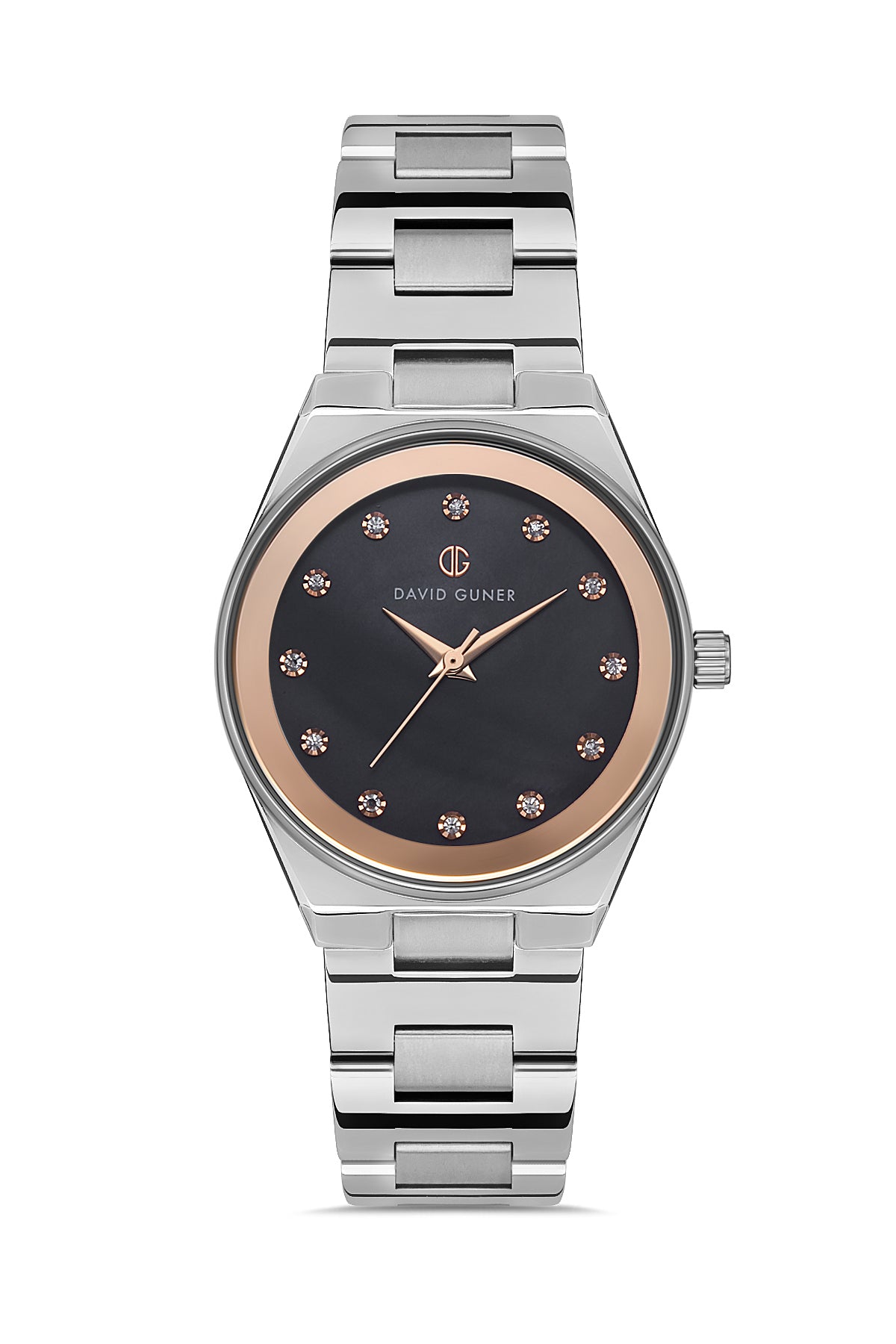 DAVID GUNER Rose Kaplama Siyah Kadranlı Paslanmaz Masif Çelik Kordonlu Kadın Kol Saati - DG-8372LA-A9