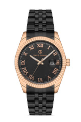 DAVID GUNER Rose Kaplama Siyah Kadranlı Roma Rakamlı Takvimli Paslanmaz Masif Çelik Erkek Kol Saati - DG-8085GA-R2