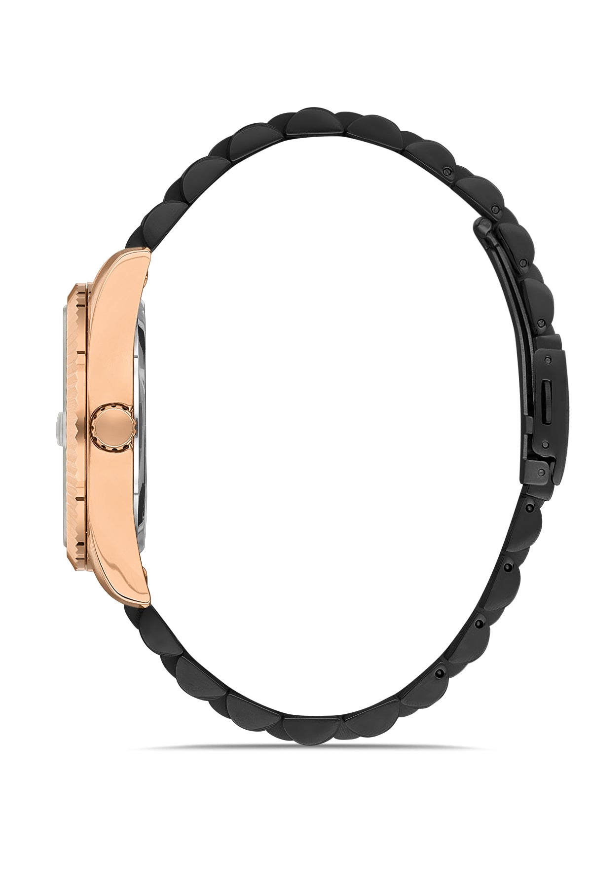 DAVID GUNER Rose Kaplama Siyah Kadranlı Roma Rakamlı Takvimli Paslanmaz Masif Çelik Erkek Kol Saati - DG-8085GA-R2