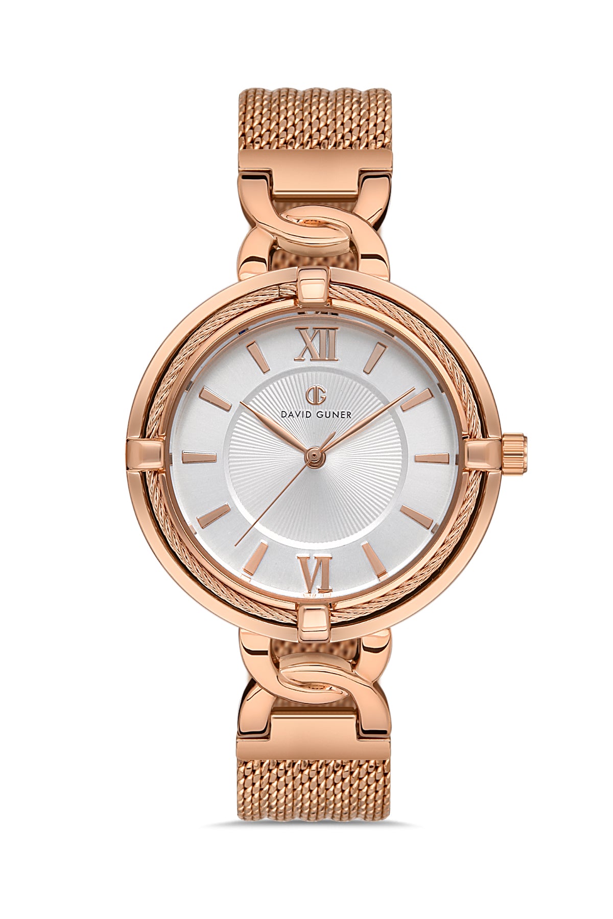DAVID GUNER ROSE KAPLAMALI BEYAZ KADRANLI KADIN KOL SAATİ DG-8208LC-C1