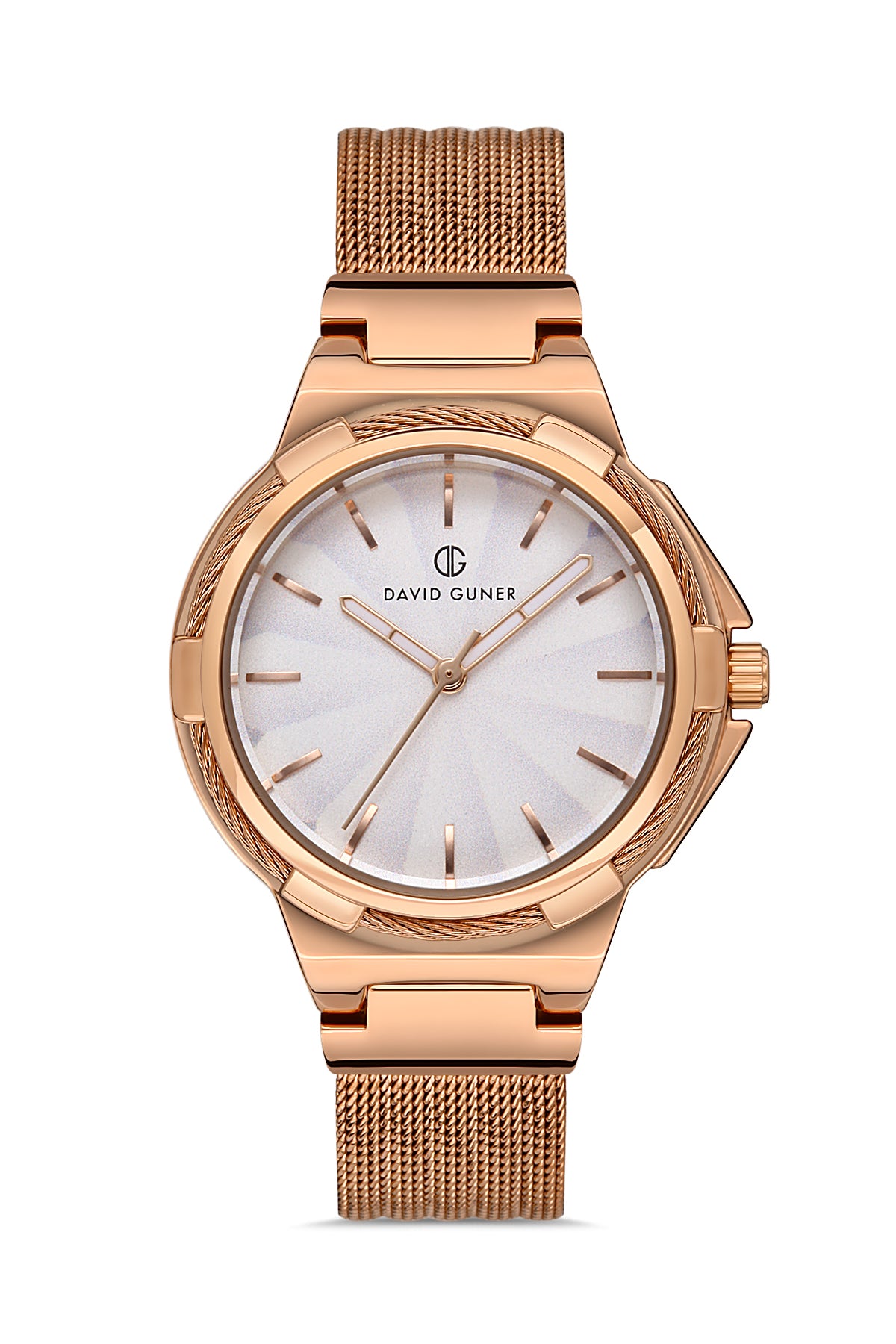 DAVID GUNER ROSE KAPLAMALI BEYAZ KADRANLI KADIN KOL SAATİ DG-8260LC-C1