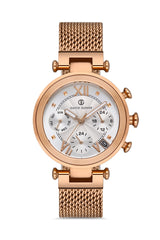 DAVID GUNER Rose Kaplama Gümüş Kadranlı Multi Fonksiyon Çelik Örme Kordon Kadın Kol Saati - DG-8280LC-C1