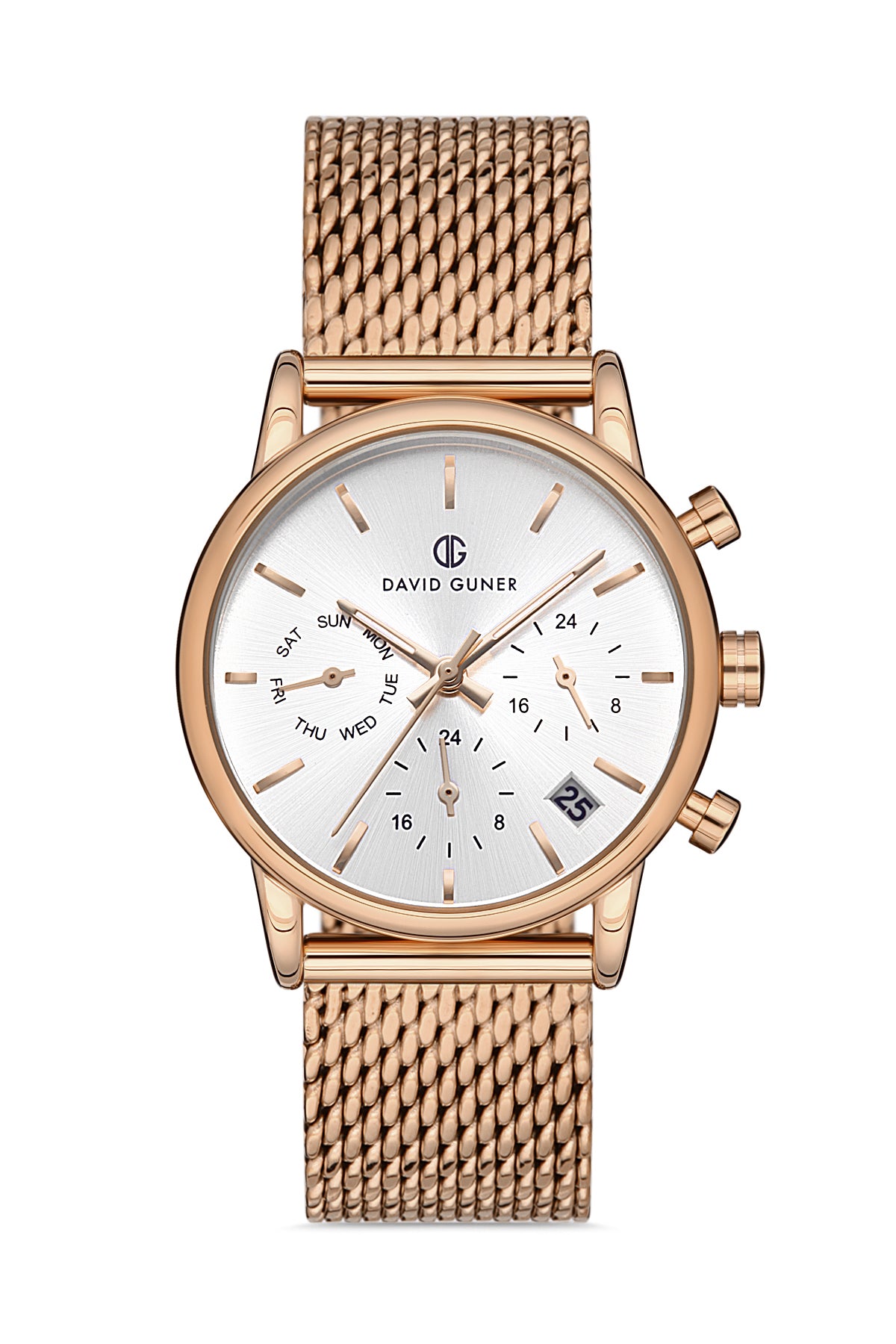 DAVID GUNER ROSE KAPLAMALI BEYAZ KADRANLI KADIN KOL SAATİ - DG-8322LC-C1