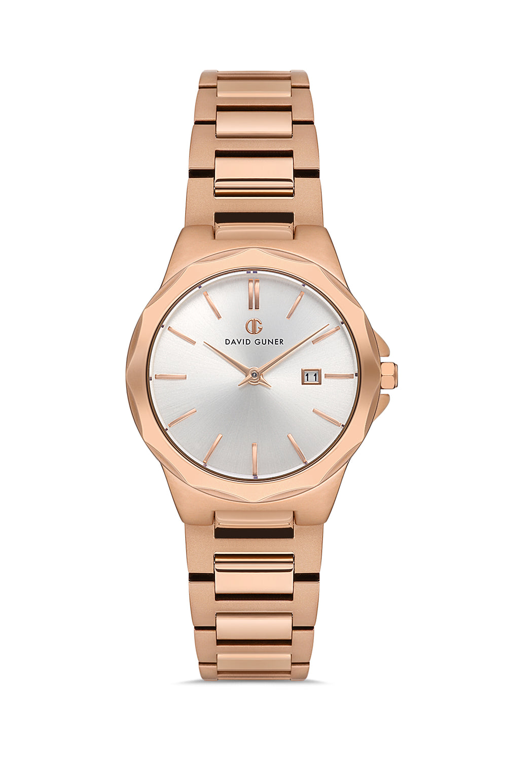 DAVID GUNER Silver Dial Rose Plating Calendar Women's Watch