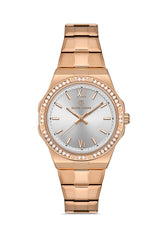 DAVID GUNER Silver Dial Rose Plating Stone Women's Watch