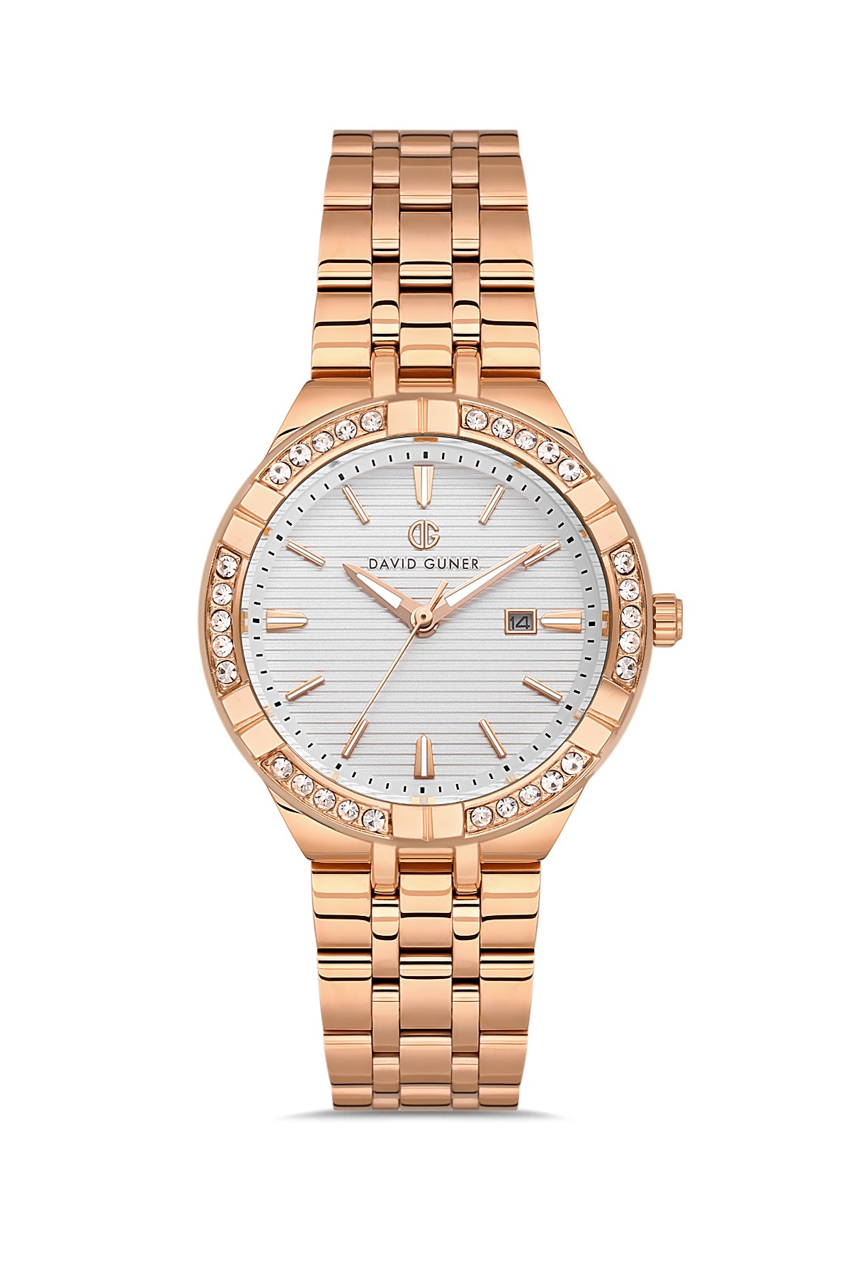 DAVID GUNER Rose Kaplama Gümüş Kadranlı Taşlı Kadın Kol Saati