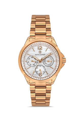 DAVID GUNER Rose Kaplamalı Gümüş Kadranlı Kadın Kol Saati - DG-8416LA-C1