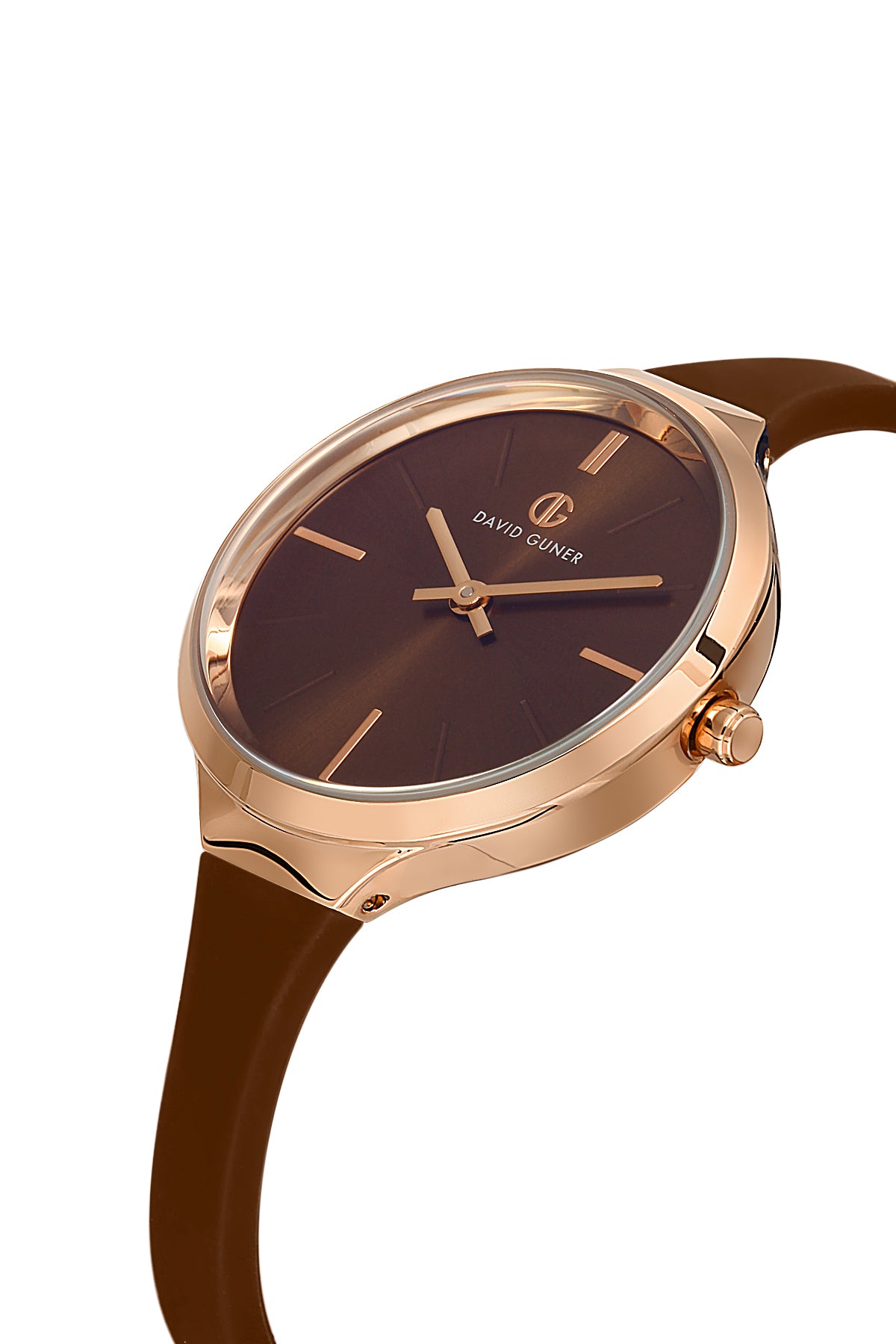 DAVID GUNER Rose Renk Kaplamalı Kahverengi Kadranlı Kahverengi Silikon Kordonlu Kadın Kol Saati - DG-8605LD-S6