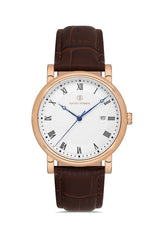Davıd Guner Rose Coated Brown Original Leather Band Men's Watch