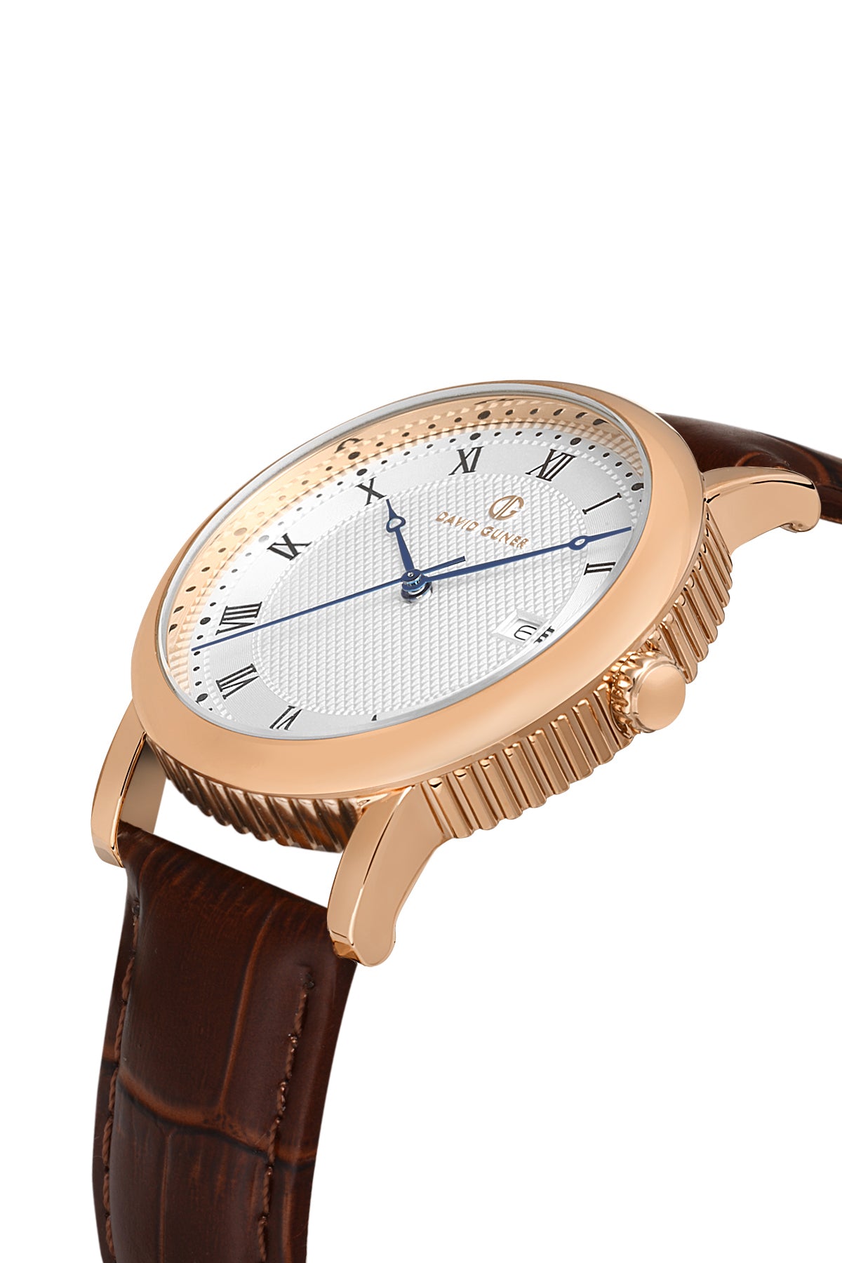 Davıd Guner Rose Coated Brown Original Leather Band Men's Watch