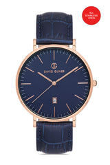 DAVID GUNER Mavi Kadranlı Rose Kaplamalı Erkek Deri Kol Saati - DG-8074GB-T3