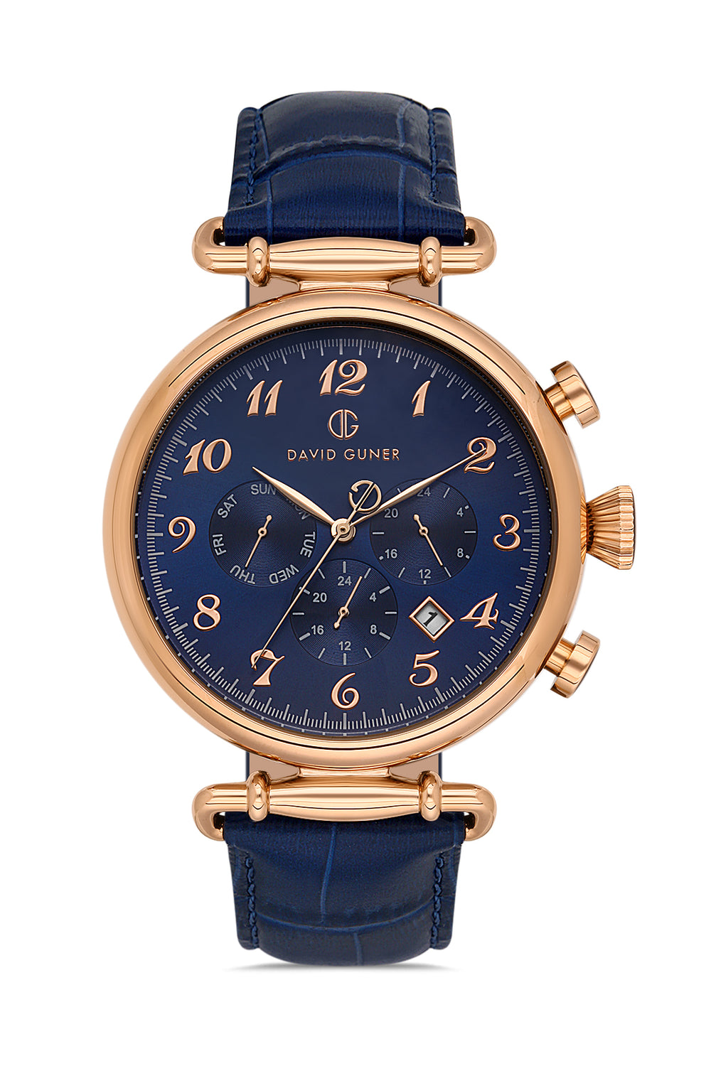 AVID GUNER Rose Coated Dark Blue Dial Leather Coderon Men's Watch