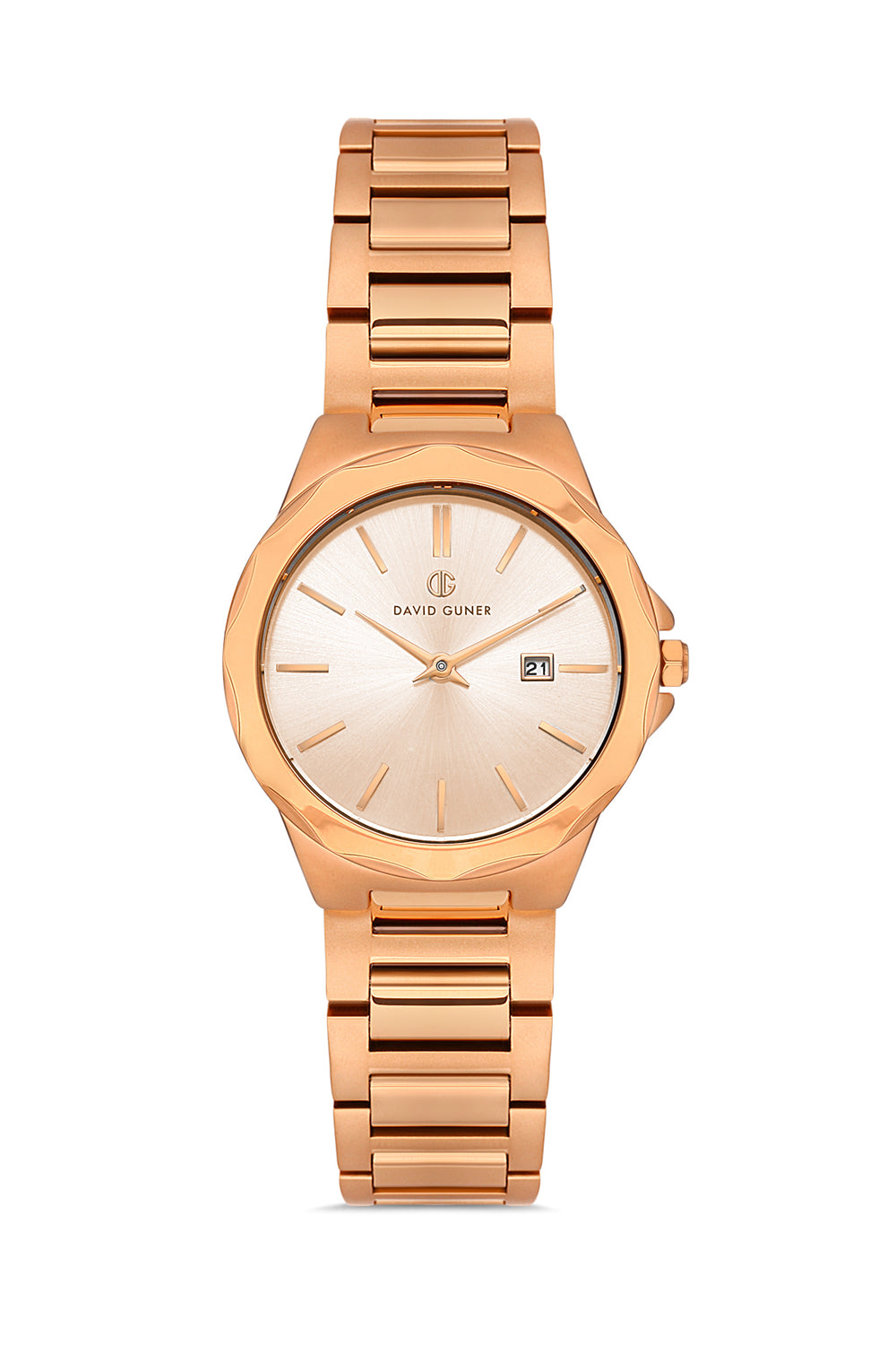 DAVID GUNER Women's Watch with Rose Dial and Rose Coated Calendar