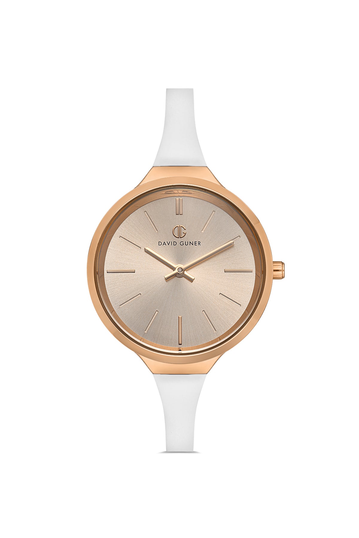 DAVID GUNER Rose Renk Kaplamalı Beyaz Silikon Kordonlu Kadın Kol Saati - DG-8605LD-E5
