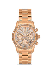 DAVID GUNER Rose Kadranlı Rose Kaplama Paslanmaz Masif Çelik Kordonlu Multi Fonksiyonlu Kadın Kol Saati