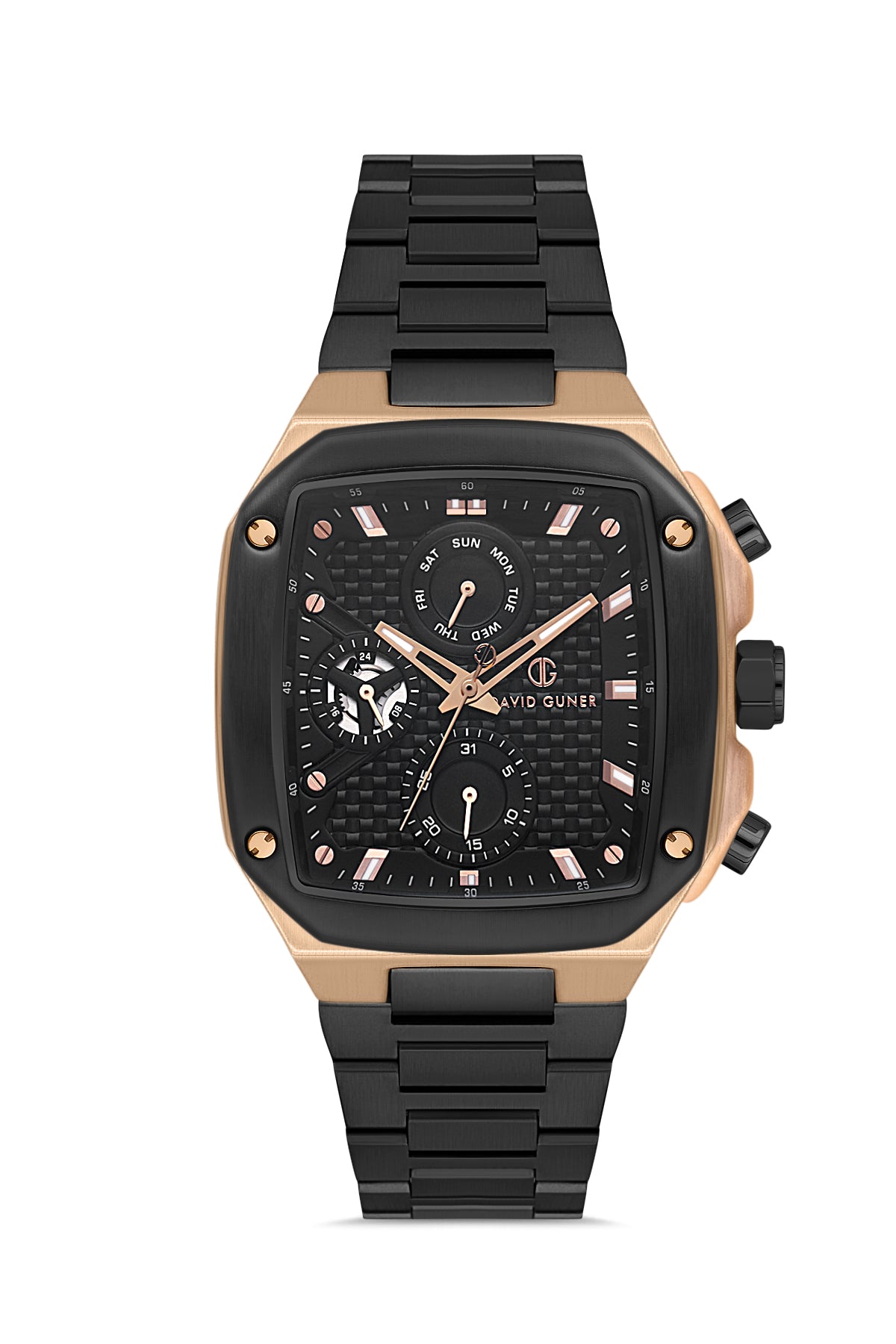 DAVID GUNER Siyah Kadranlı Rose Kaplama Erkek Kol Saati