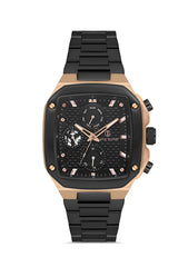 DAVID GUNER Siyah Kadranlı Rose Kaplama Erkek Kol Saati