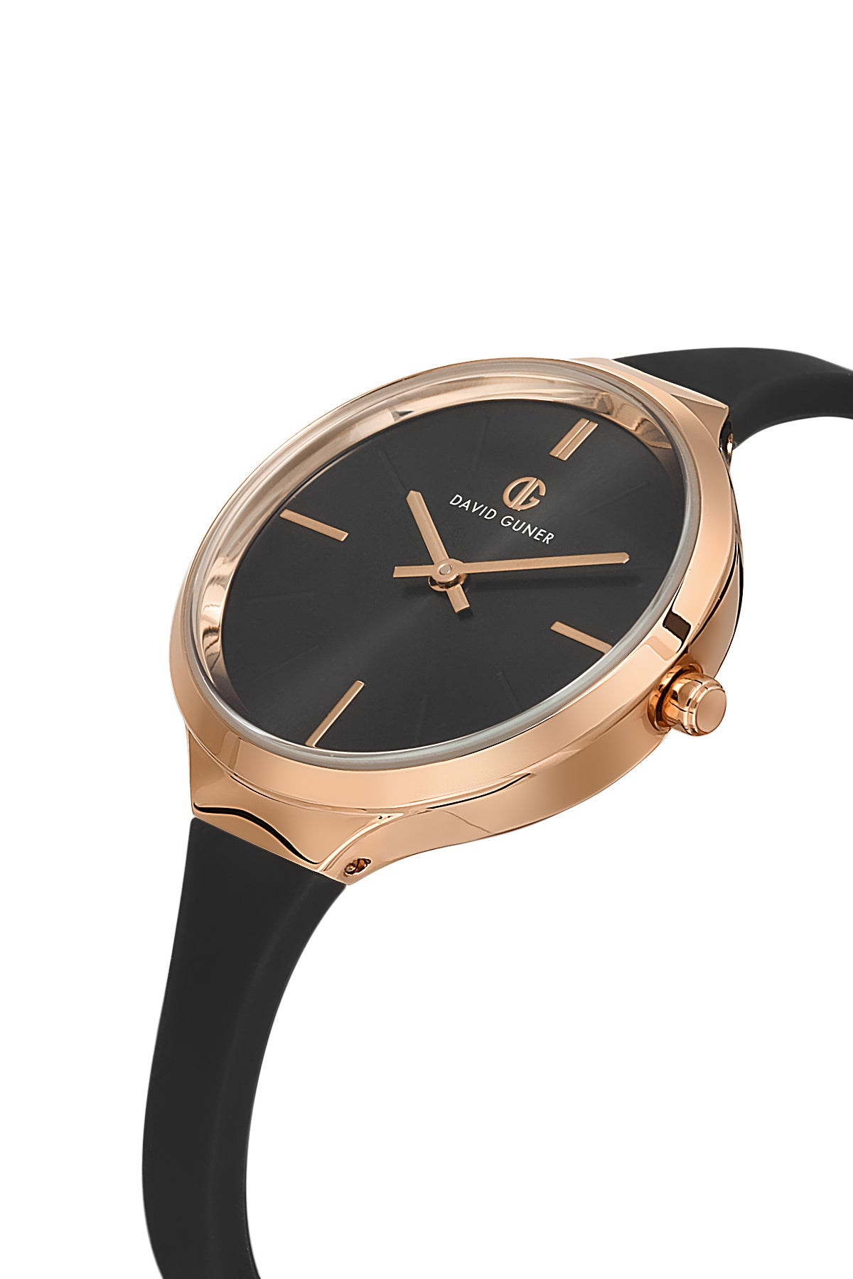 DAVID GUNER Rose Renk Kaplamalı Siyah Kadranlı Siyah Silikon Kordonlu Kadın Kol Saati - DG-8605LD-R2