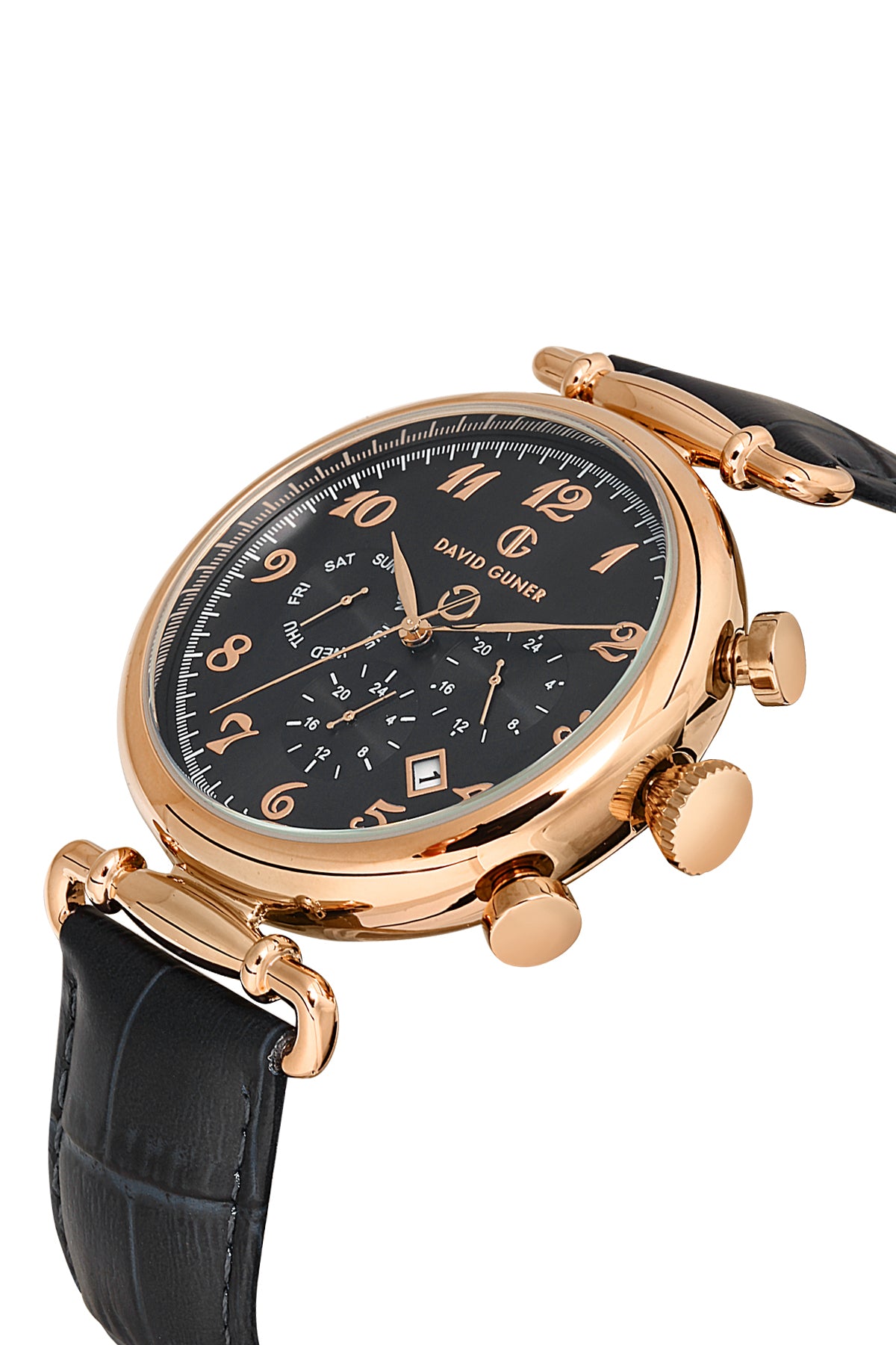 DAVID GUNER Rose Kaplamalı Siyah Kadranlı Multifonksiyonlu Erkek Kol Saati - DG-8384GB-R2