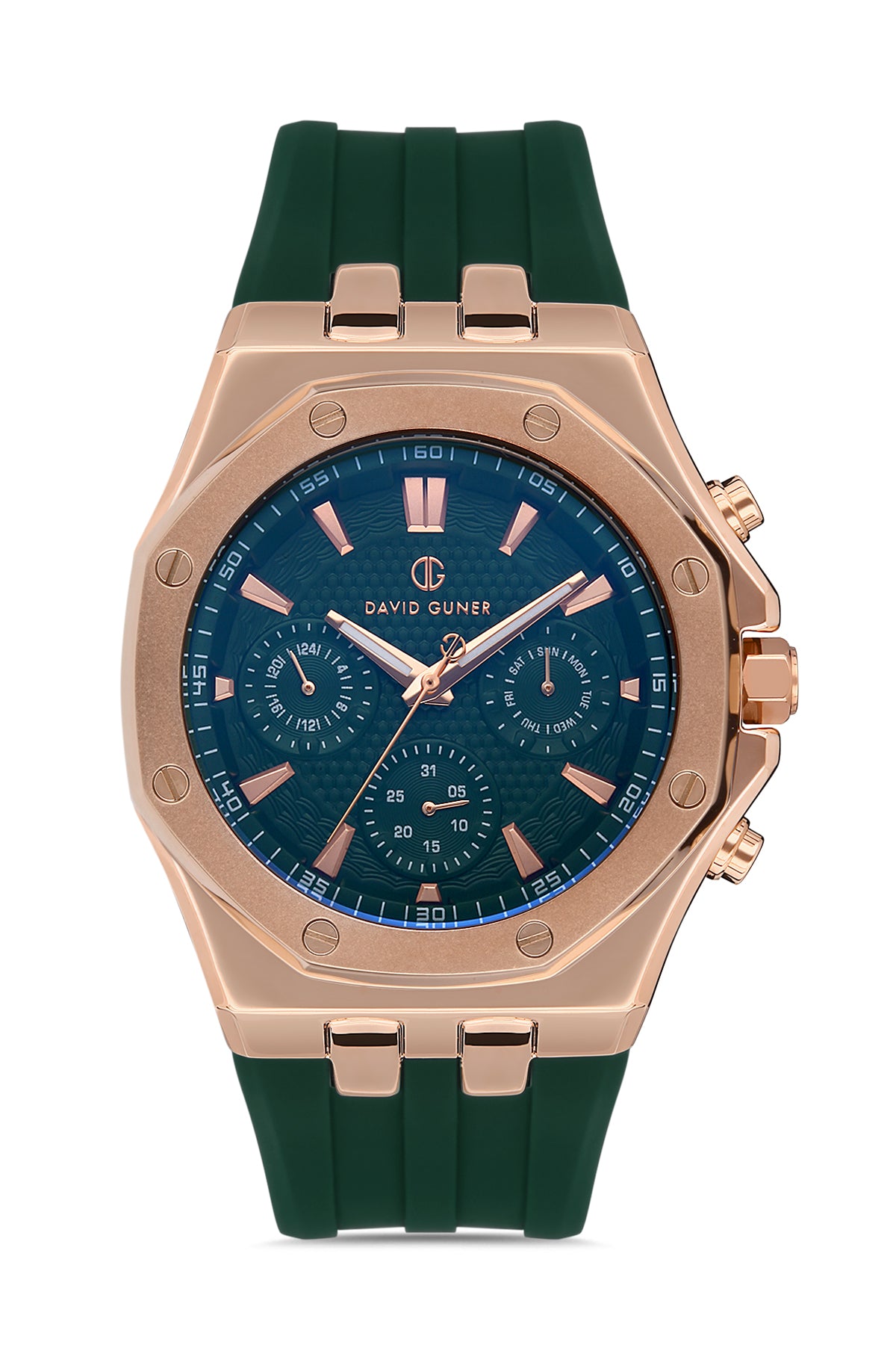 DAVID GUNER Rose Kaplamalı Yeşil Kadranlı Multifonksiyonlu Erkek Kol Saati - DG-8396GD-ZG10