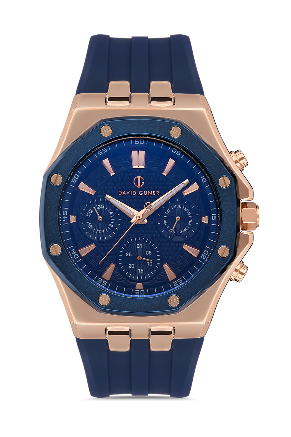 DAVID GUNER Rose Navy Blue Coated Men's Watch with Silicone Band