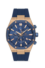 DAVID GUNER Rose Mavi Kaplama Multi Fonksiyonlu Mavi Kadranlı Silikon Kayışlı Erkek Kol Saati - DG-8821GD-T3