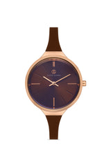 DAVID GUNER Rose Renk Kaplamalı Kahverengi Kadranlı Kahverengi Silikon Kordonlu Kadın Kol Saati - DG-8605LD-S6