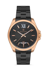 DAVID GUNER Rose-Siyah Kaplama Siyah Kadranlı Takvimli Paslanmaz Masif Çelik Kordonlu Erkek Kol Saati - DG-8071GA-R2