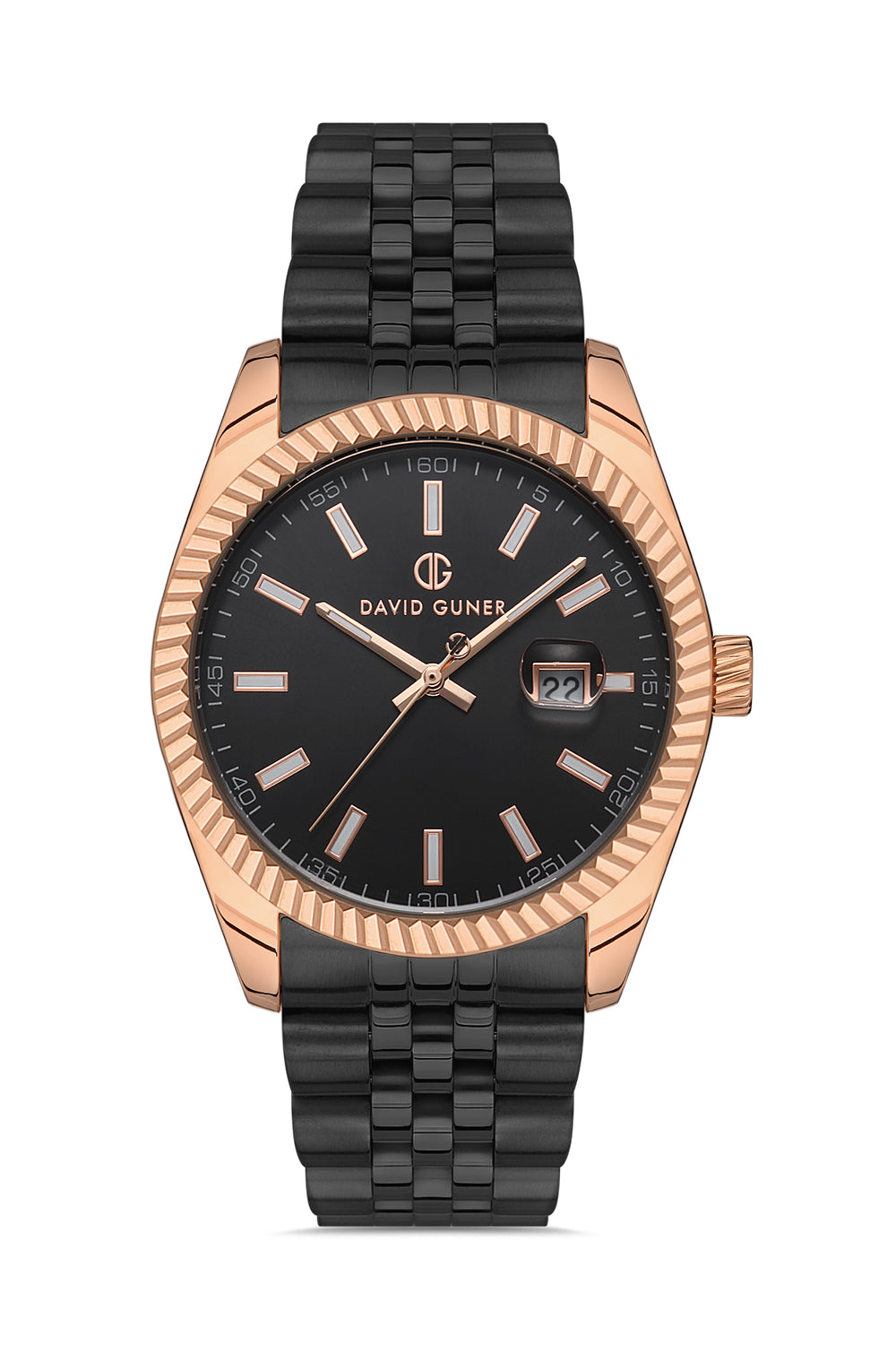 DAVID GUNER Erkek Kol Saati Siyah Kadran Rose ve Siyah Kasa DG-8058GA-R2