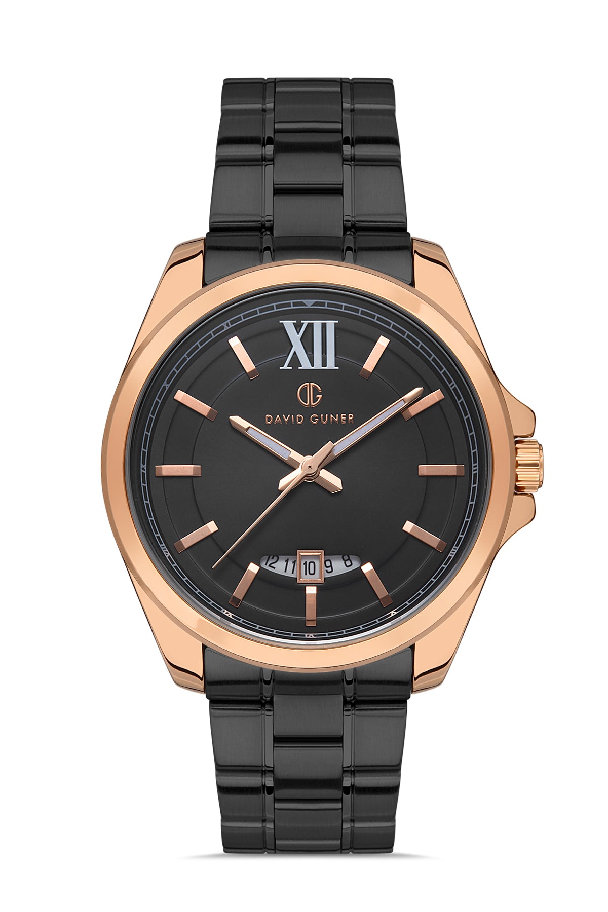 DAVID GUNER Rose-Siyah Kaplama Siyah Kadranlı Takvimli Paslanmaz Masif Çelik Kordonlu Erkek Kol Saati - DG-8071GA-R2