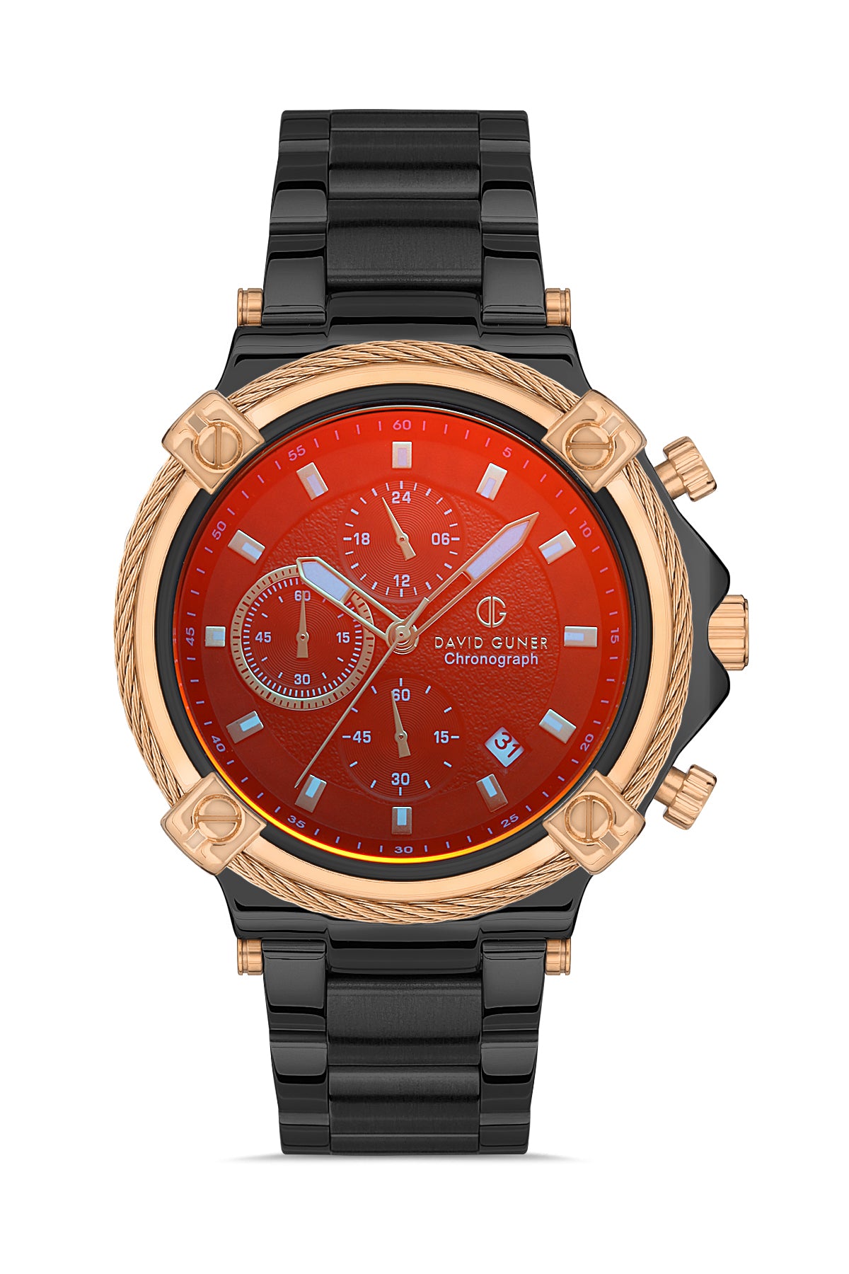 DAVID GUNER Rose Black Plating Red Dial Men's Watch