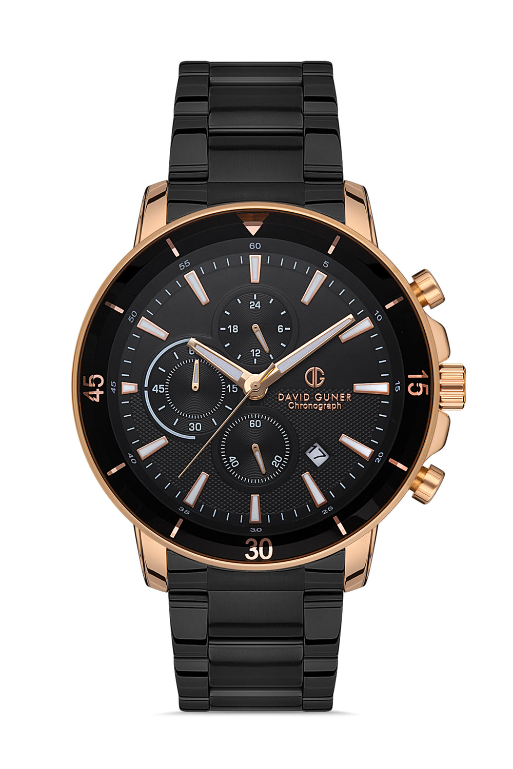 DAVID GUNER Erkek Kol Saati Siyah Kadran Rose ve Siyah Kasa DG-8090GA-R2