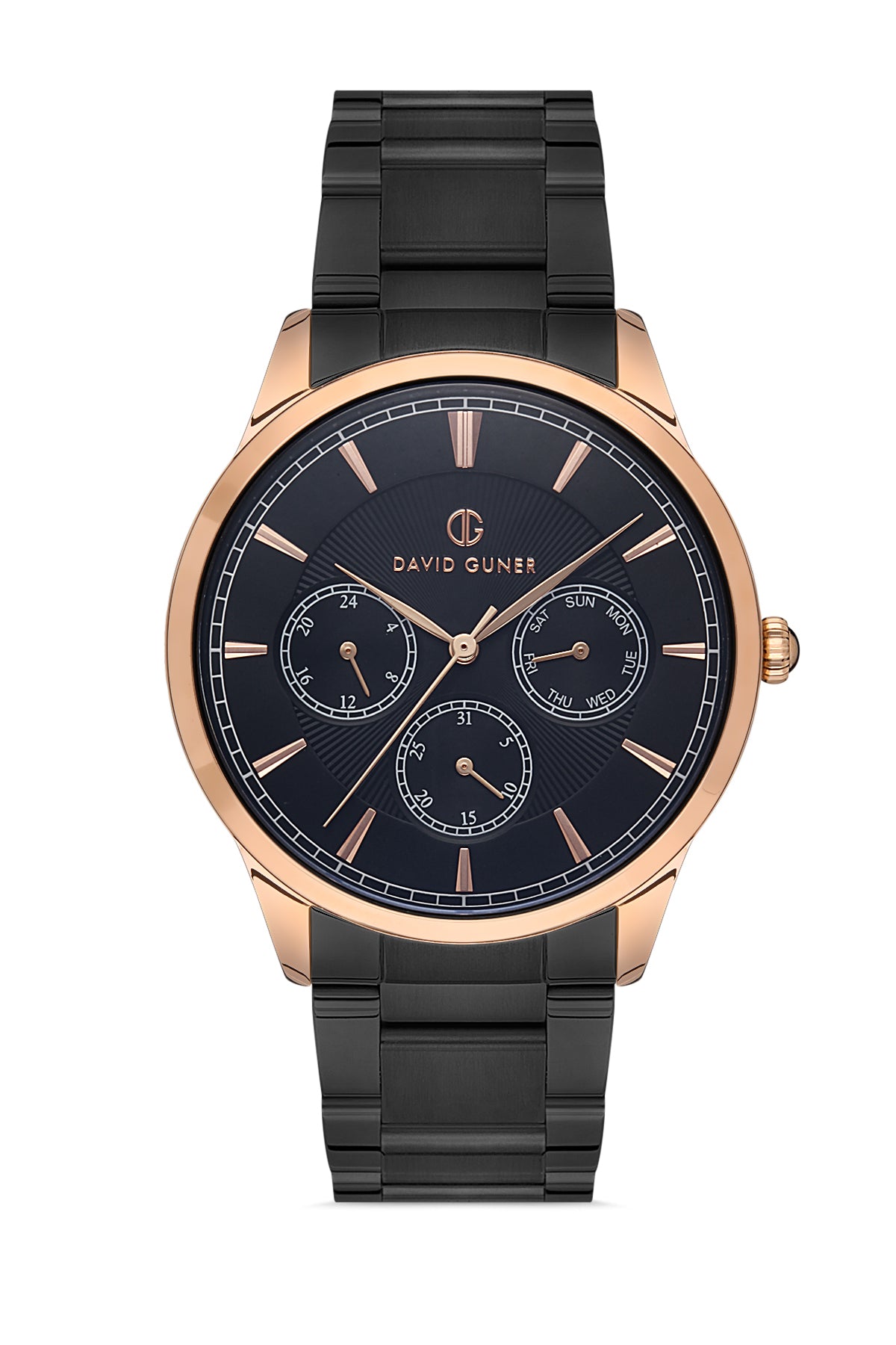 DAVID GUNER Rose Siyah Kaplama Siyah Kadranlı Multi Fonksiyon Erkek Kol Saati