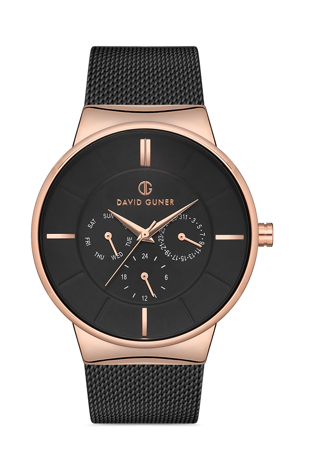 DAVID GUNER Erkek Kol Saati Siyah Kadran Rose ve Siyah Kasa DG-8235GC-R2