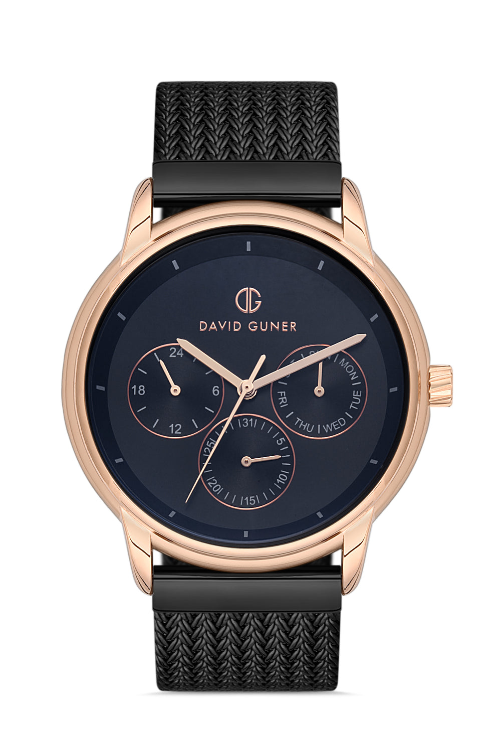 DAVID GUNER Erkek Kol Saati Siyah Kadran Rose ve Siyah Kasa DG-8294GC-R2